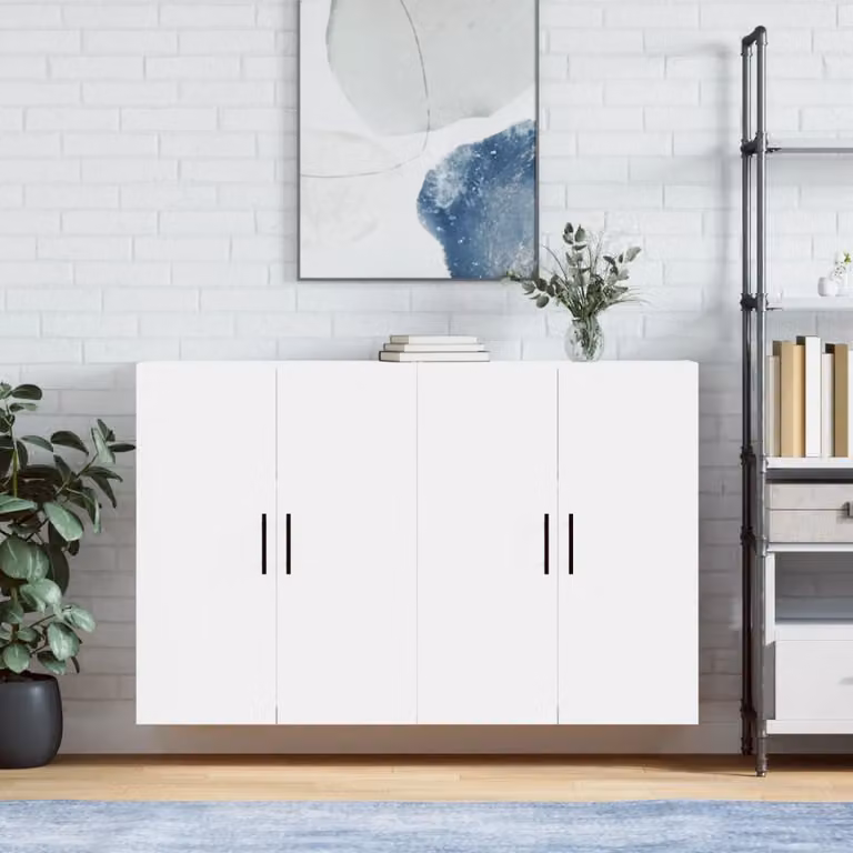 Set di 2 mobili a parete moderni vidaXL in bianco opaco, L: 69,5 cm, P: 34 cm, H: 90 cm