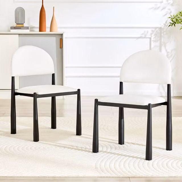 Set di 2 Sedie da Pranzo Moderne WISHDOR in Ecopelle Bianca con Struttura in Metallo