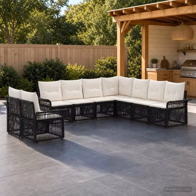 Set Divano da Giardino 9 pz Nero polyrattan 3434869
