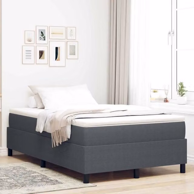 Struttura letto piattaforma moderna in tessuto a coste grigio con rete a doghe in legno L/P/H: 200 x 120 x 35 cm