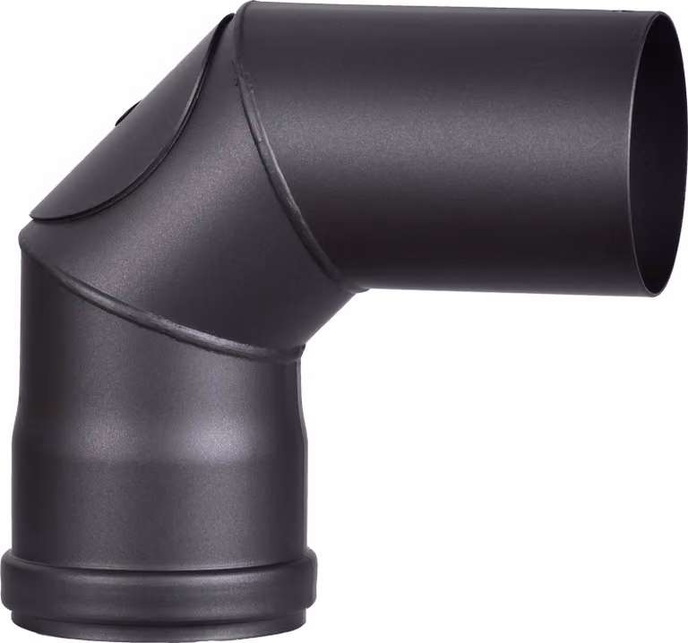 Curva per stufa a pellet R80/B90T, acciaio spesso 1,2 mm, 80 mm, nera, angolo di 90 gradi