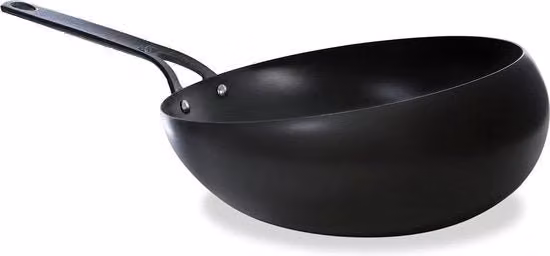 Wok in Acciaio di Carbonio da 30cm - Speciale Piastra - Pre-Condizionata - Resistente al Forno e al Forno - Duraturo e Professionale Nero