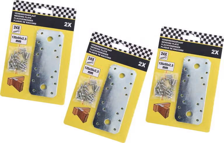 Set di 6 piastre di connessione in metallo con viti (135x55x2,5 mm, pezzi dritti)
