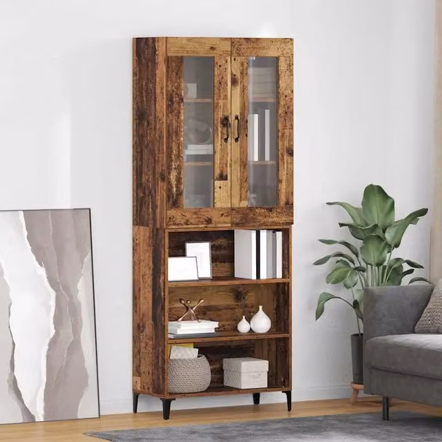 Credenza Buffet Armadio da Cucina Moderno vidaXL in Legno Marrone con Ante in Vetro L/P/H: 69,5 x 34 x 180 cm