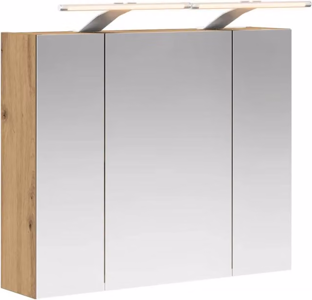 Armadio da bagno sospeso vidaXL in legno rovere con illuminazione LED e ante in vetro, Marrone, L: 60,0 cm, H: 50,0 cm, P: 14,5 cm