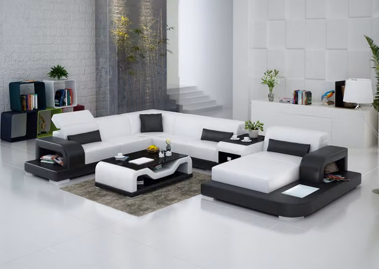 Ledersofa Couch Wohnlandschaft Ecksofa Eck Garnitur Design Modern Sofa mit USB