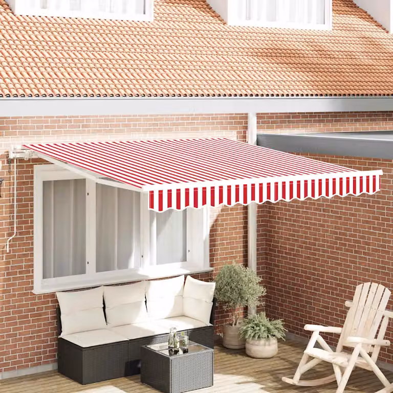 Tenda retrattile con bracci pieghevoli vidaXL in alluminio, Rosso e Bianco, L: 300 cm, P: 250 cm