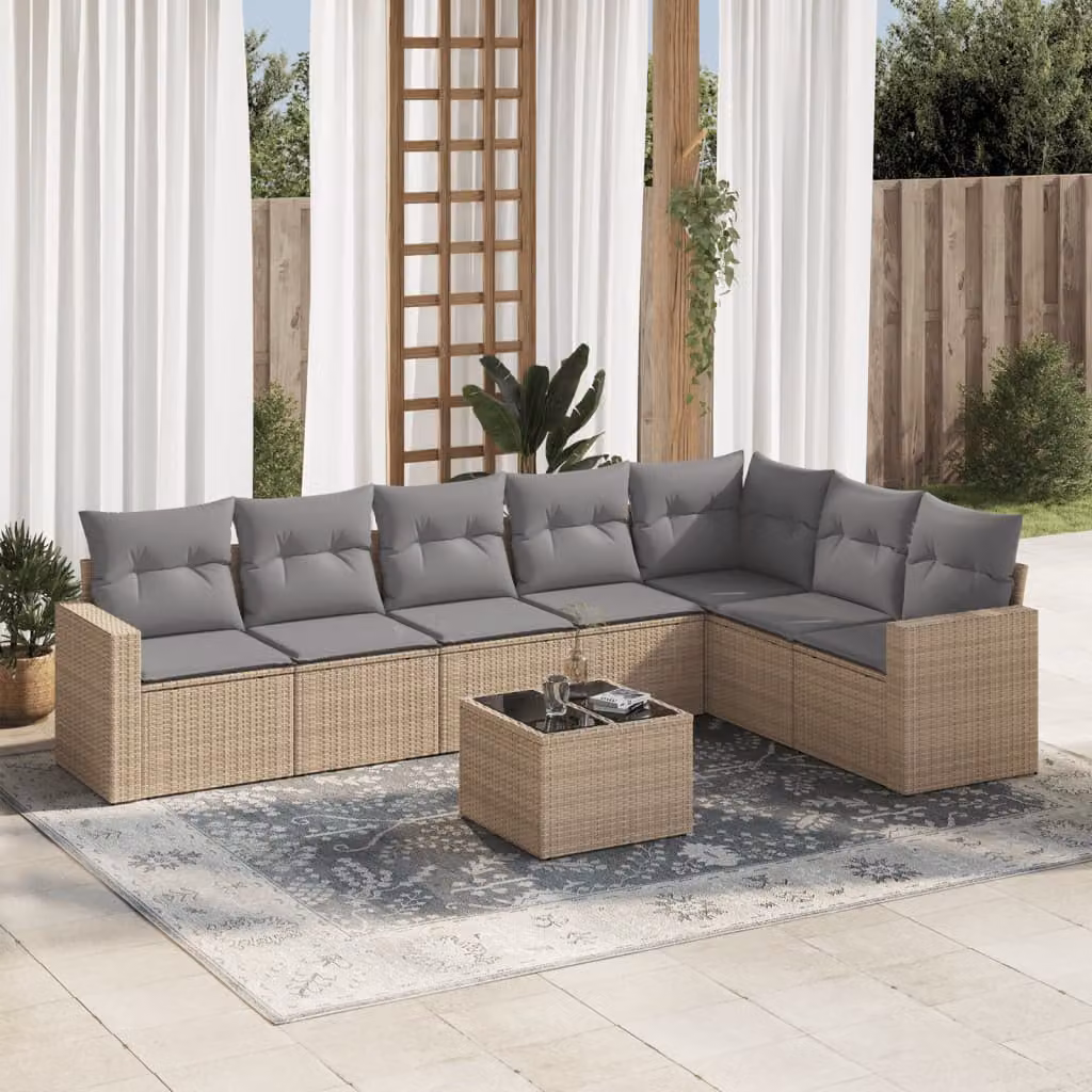 Set Divano da Giardino vidaXL 8 pz con Cuscini Beige e Tavolino in Polyrattan e Metallo – 1