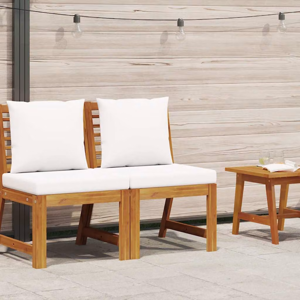 vidaXL Divano Centrale Modulare con Cuscini Crema in Massello Acacia