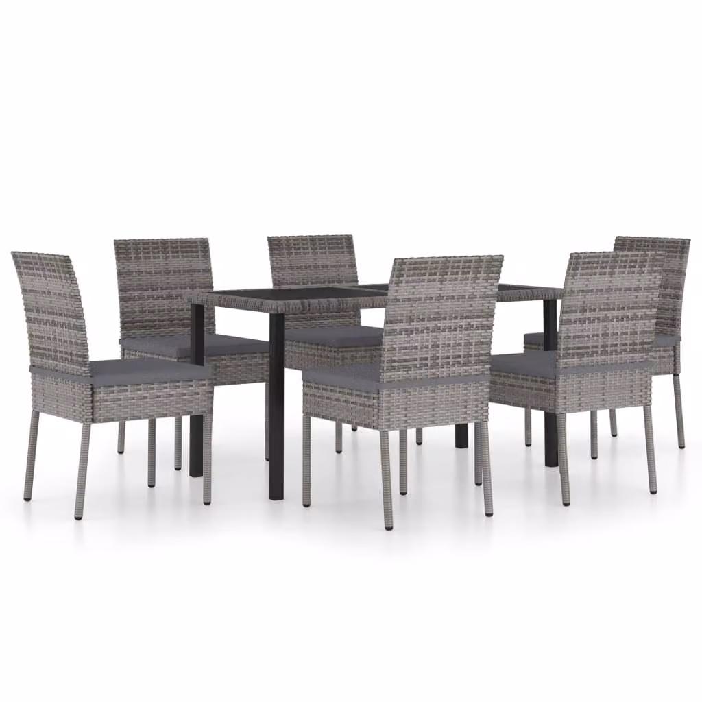 Set da Pranzo da Giardino 7 pz in Polyrattan Grigio