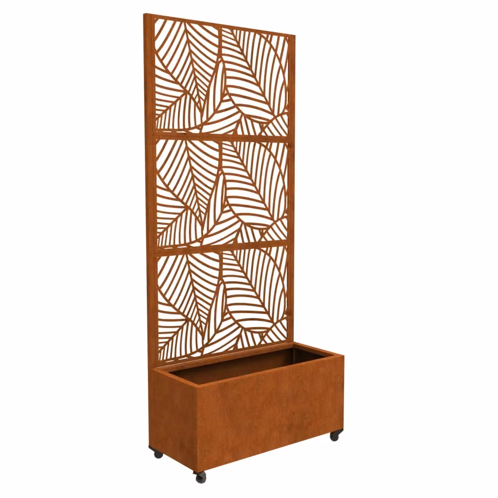 Fioriera con Spalliera e Separè Surnskoki casa.pro in Acciaio Corten Marrone Ossidato con Rotelle L: 82 cm, P: 38 cm, H: 190 cm – 2