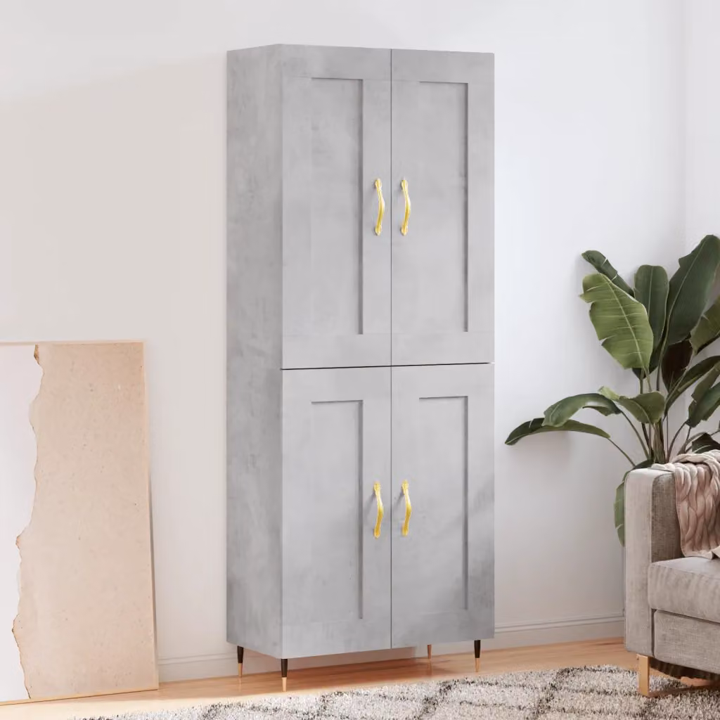 Credenza moderna vidaXL in legno e metallo, Grigio, L: 69,5 cm, P: 34 cm, H: 180 cm