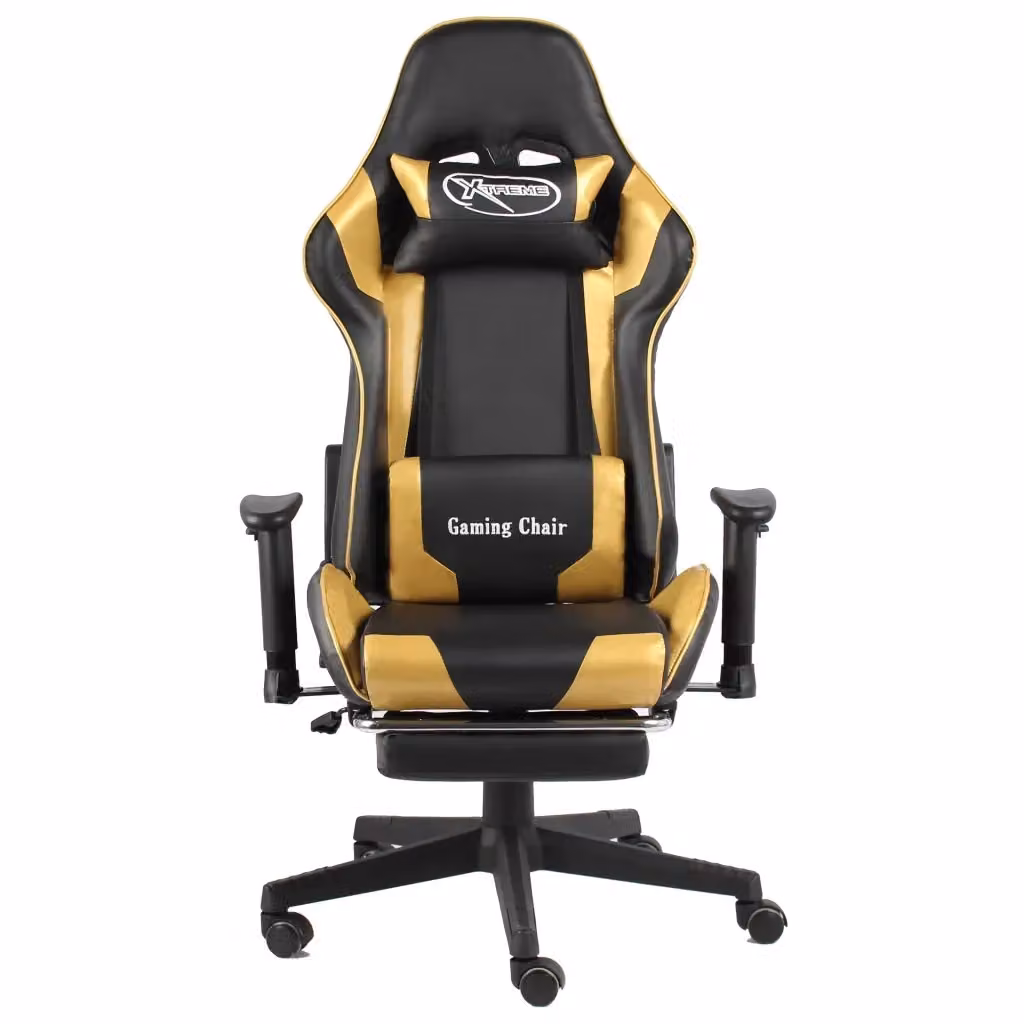 Sedia da Gaming Girevole con Poggiapiedi e Poggiatesta in Ecopelle Nera e Oro – 2