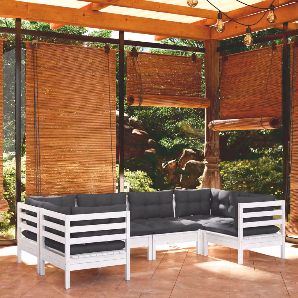 Maison Exclusive - Set Divani da Giardino 6 pz con Cuscini BiancLegno di Pino