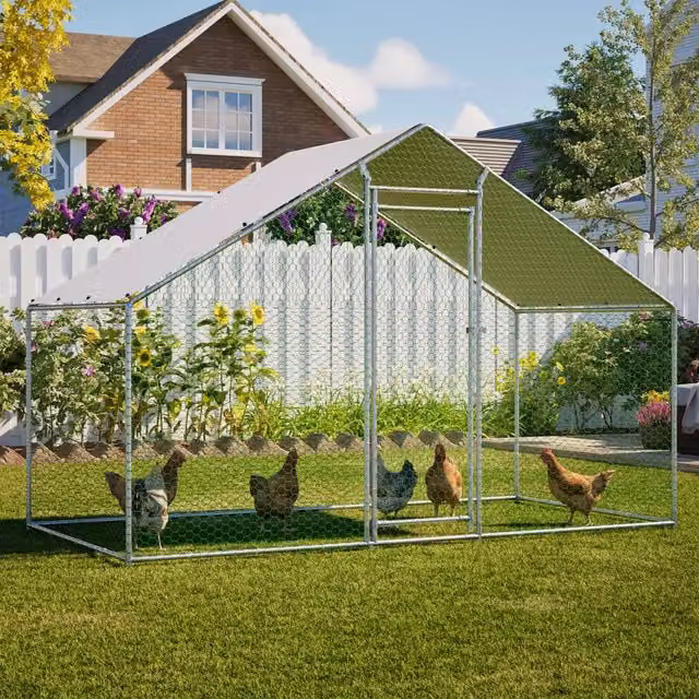 Pollaio con recinto WISHDOR in acciaio zincato e telo PE impermeabile, L: 3 m, P: 1,5 m, H: 2 m