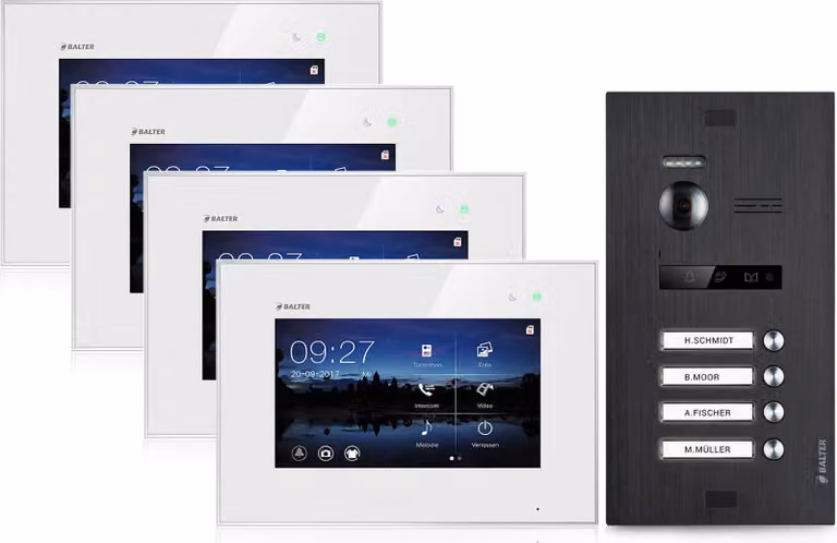 Videocitofono per casa quadrifamiliare, 4x monitor, Balter EVO nero