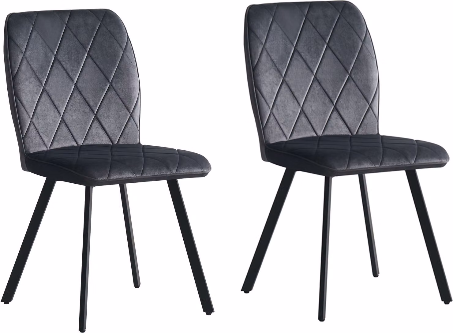 Woward sedia da pranzo 2pc imbottita sedia da cucina sedile in velluto struttura in metallo grigio scuro