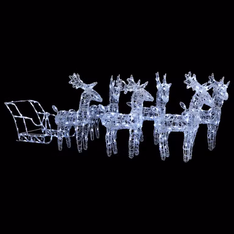 Decorazione Natalizia vidaXL con Renne e Slitta, 320 LED Bianchi, in Acrilico e Metallo
