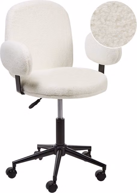 Sedia da scrivania BELIANI moderna in tessuto bouclé bianco con base regolabile in altezza e ruote per home office