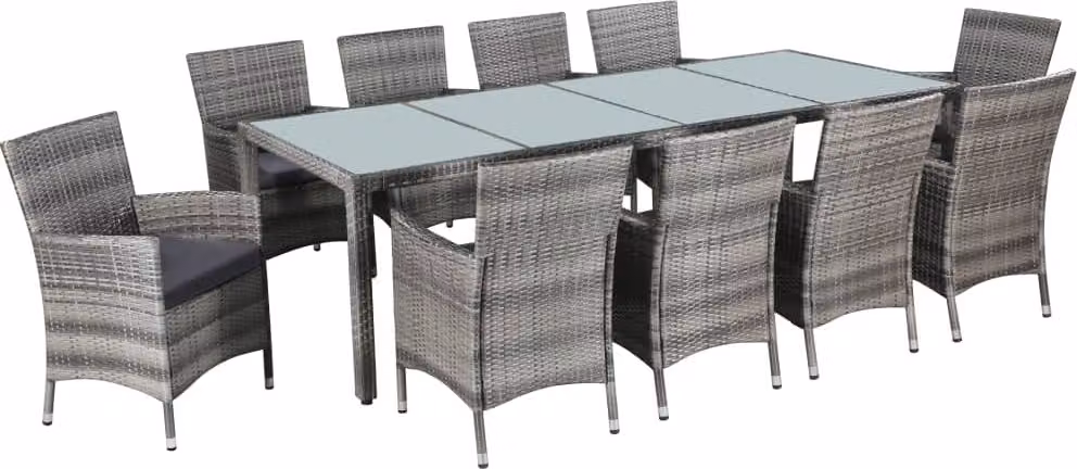 The Living Store Set da pranzo da giardino 11 pezzi con cuscini in poly rattan grigio