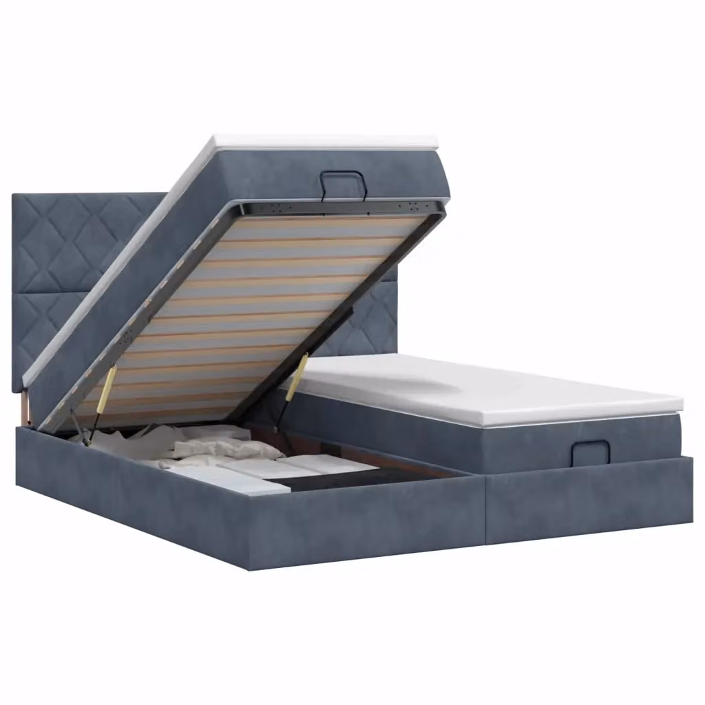 Letto ottomano con contenitore e materasso vidaXL in velluto grigio e bianco L/P/H: 203 x 200 x 88 cm – 2