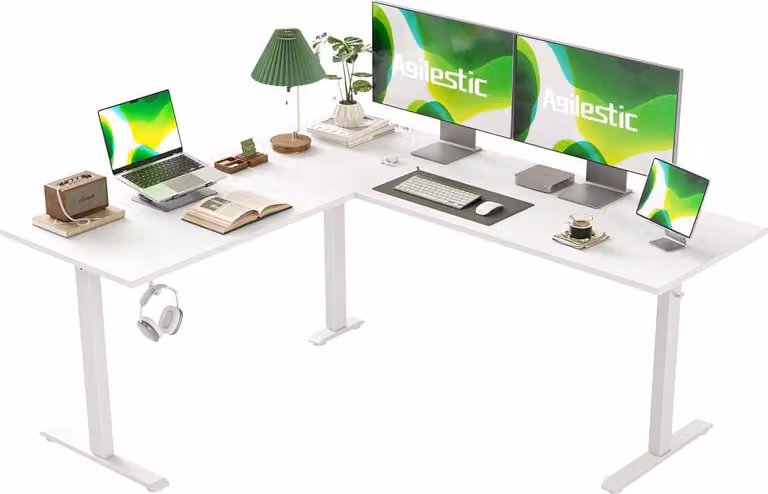 Scrivania a L regolabile in altezza 160x140 cm Elettrica