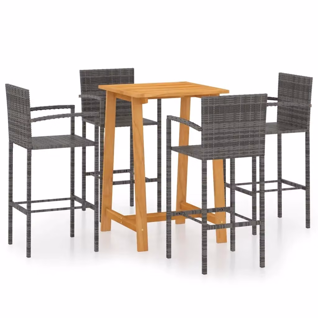 Set Bar da Giardino vidaXL in Polyrattan e Legno di Acacia Grigio 5 Pezzi – 2