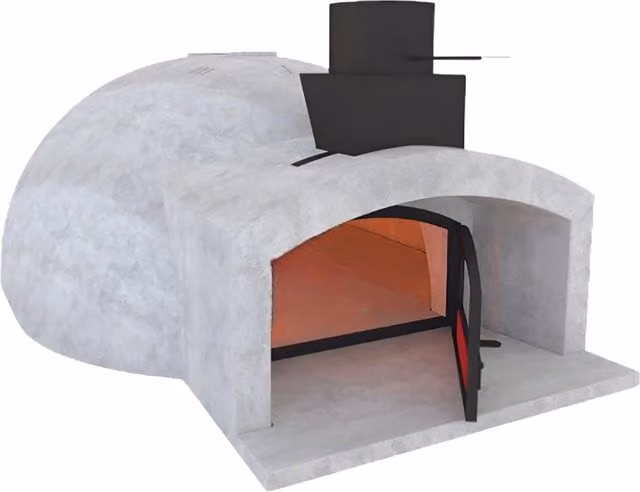 Forno a legna artigianale a cupola in pietra di colore grigio con diametro 110 cm per una cottura diretta di 6/8 pizze