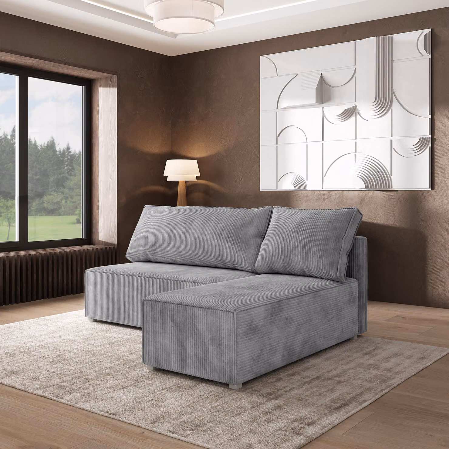 Divano angolare Masseno BRISO P con funzione letto a L, divano con box letto, divano da salotto, divano, divano, divano letto, set di divani - grigio chiaro, POSO 55