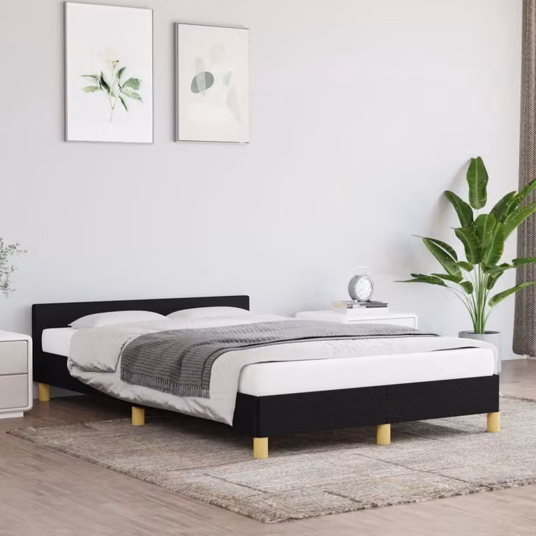 The Living Store Struttura letto con testiera nera 120x200 cm in tessuto