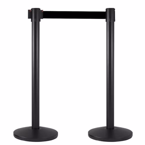 2 Colonnine Tendinastro 3 metri in Metallo Nero Opaco Ø36x101 cm Nastro Nero