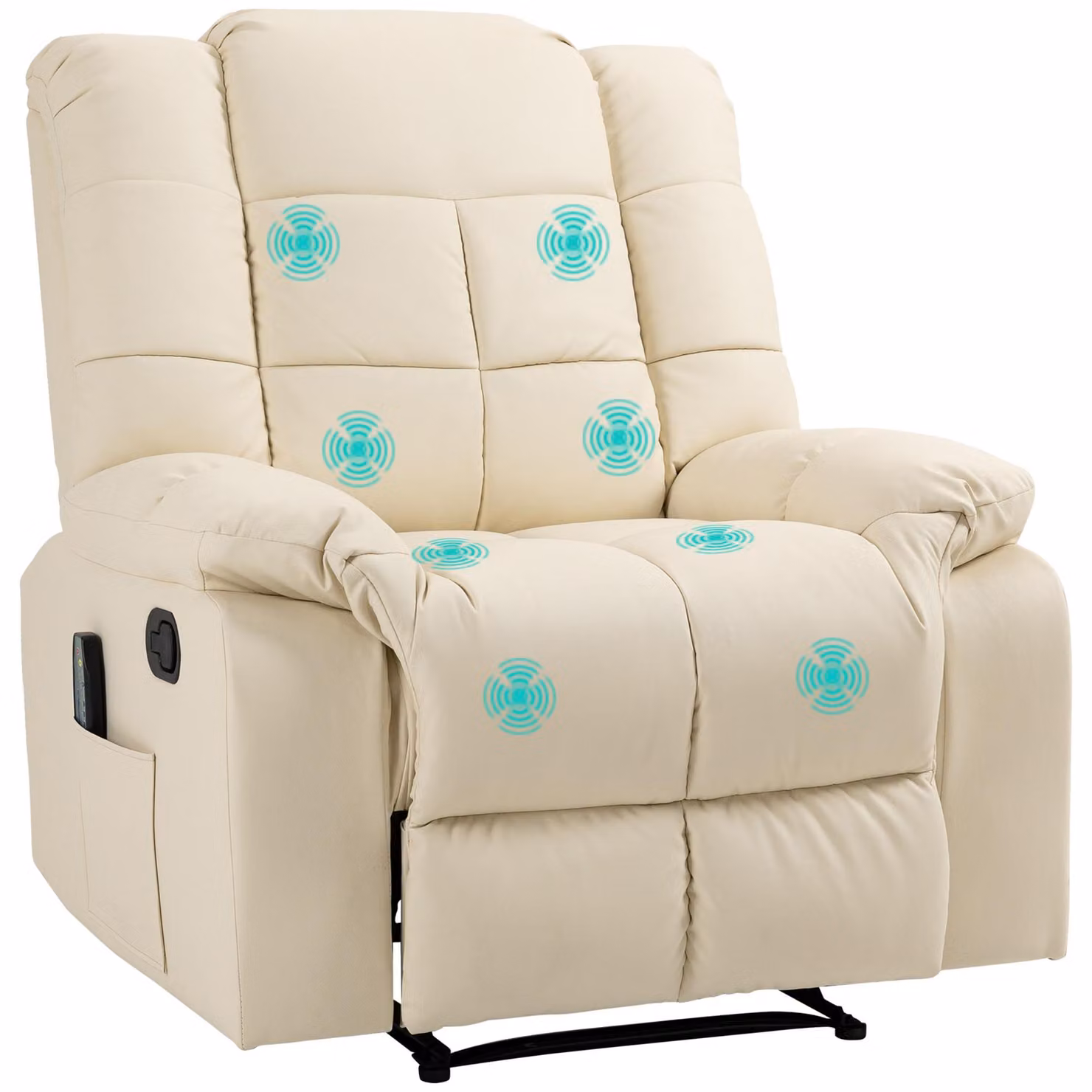 Poltrona massaggiante 700-124V91CW, poltrona relax, 8 punti di vibrazione, funzione reclinabile, pelle artificiale, bianco crema, 94 x 99 x 99 cm