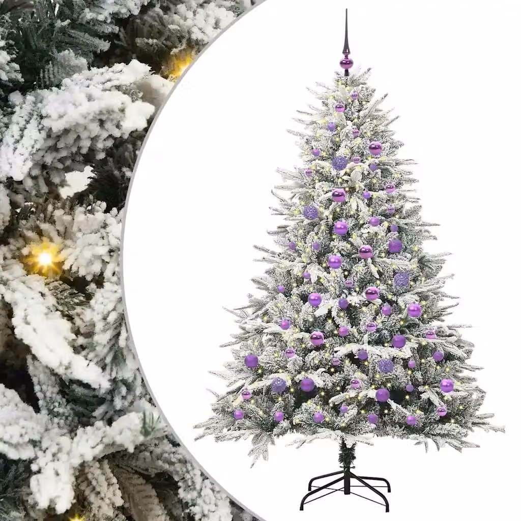 Albero di Natale artificiale moderno vidaXL verde con luci LED bianco caldo e set di palline in PVC e metallo – 2