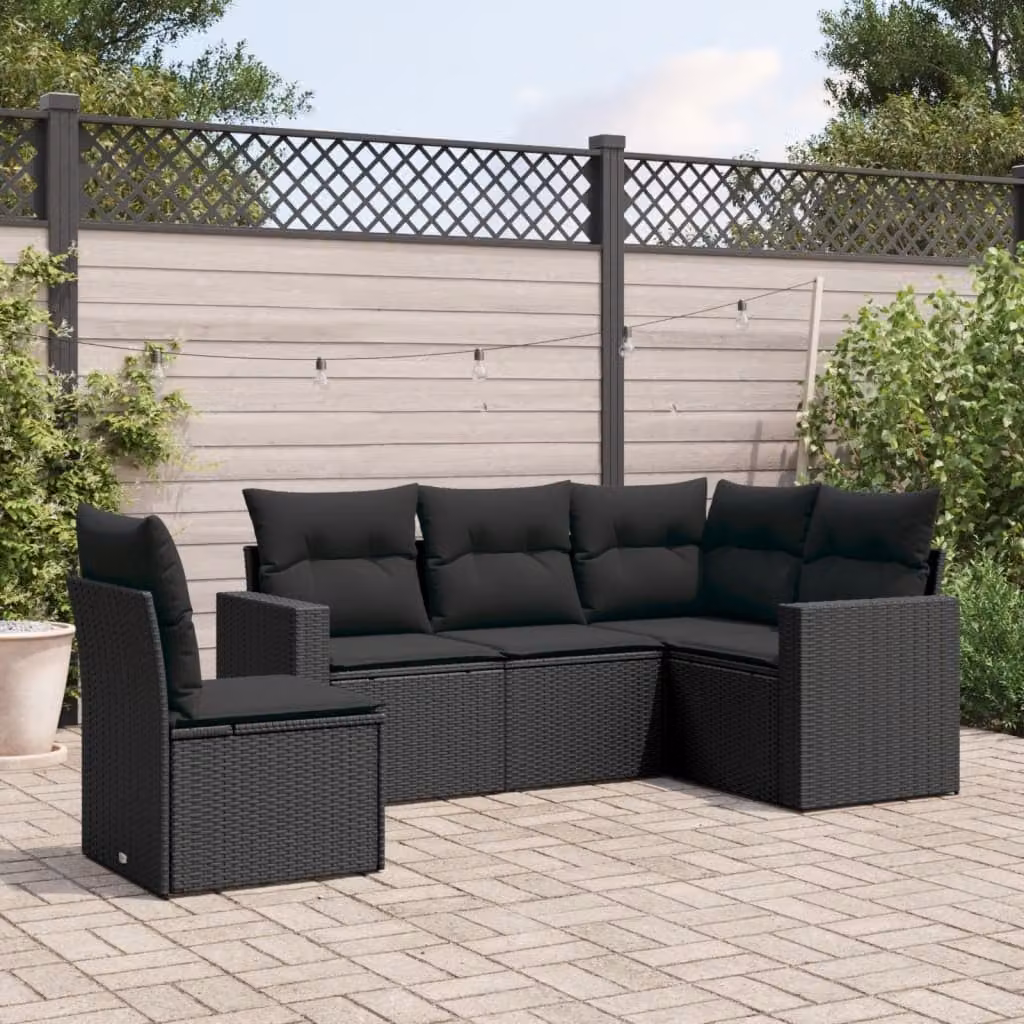Set di divani da giardino vidaXL a forma di L composto da 5 pezzi in polyrattan nero con cuscini inclusi – 1