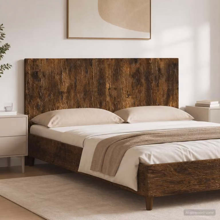 Testiera da muro vidaXL DELFT in legno ingegnerizzato Rovere Fumo con ripiano integrato, marrone, L: 140 cm, H: 50 cm, P: 3 cm