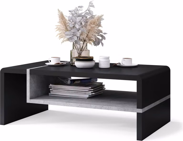 Tavolino All4All, modello "Figo", piccolo tavolino da caffè, tavolino per il soggiorno, tavolino da divano con piano, dimensioni 100x60 cm, colore nero e cemento