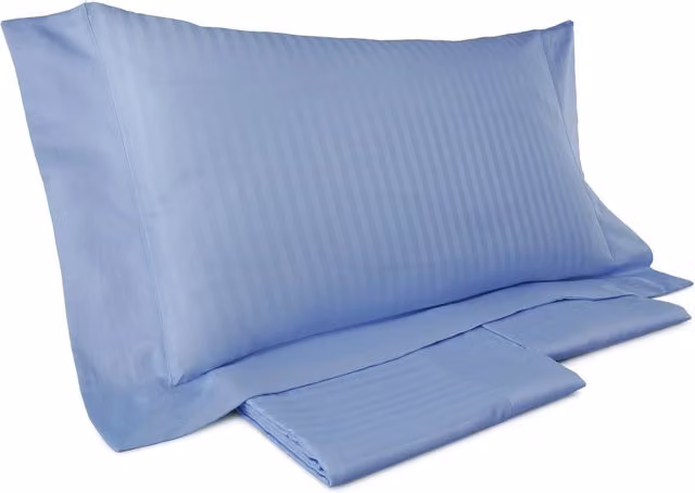 Set Copripiumino Matrimoniale Mitera in Mako Satin a Righe Blu con Lenzuolo e Federe
