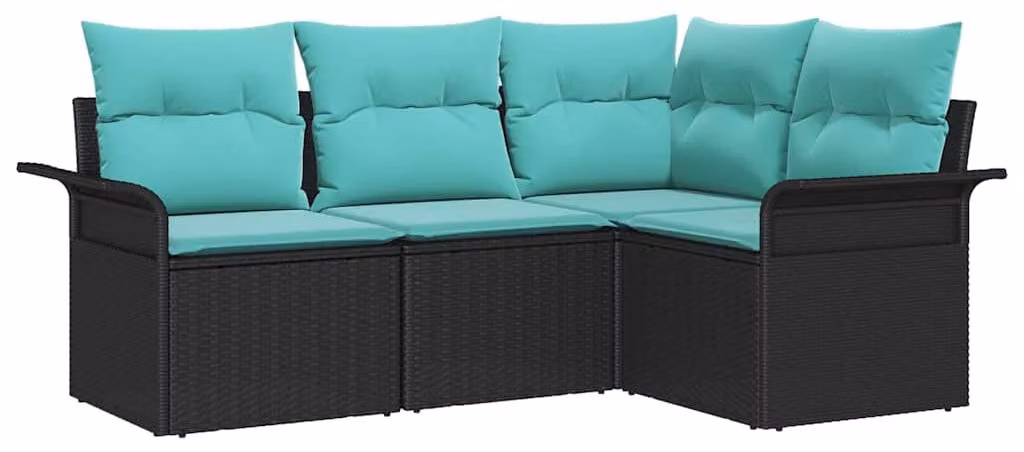 Set Divano da Giardino con archiviazione 4 pcs Nero polyrattan