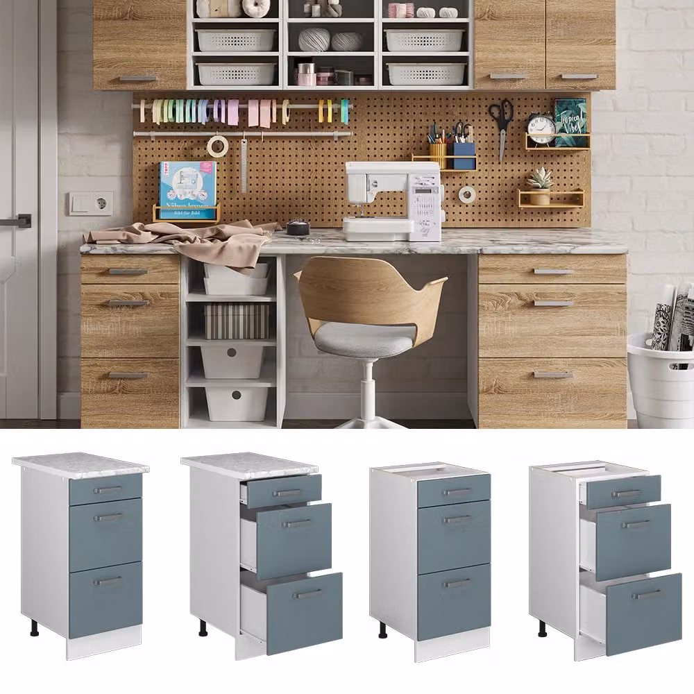 Base universale R-Line Vicco con cassetti, Grigio-blu, L: 40 cm, H: 81,6 cm, P: 46 cm – 2