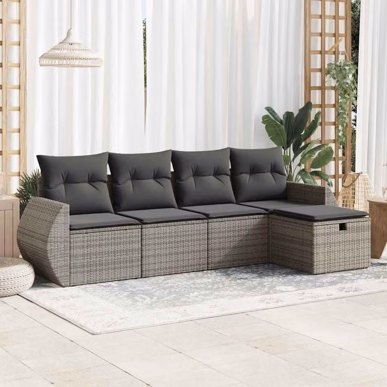 Set Divano da Giardino vidaXL 5 pz a Forma a L con Cuscini Grigio in Polyrattan e Metallo