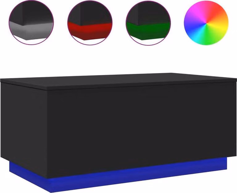 Tavolino da Soggiorno con Luci LED Nero 90x50x40 cm