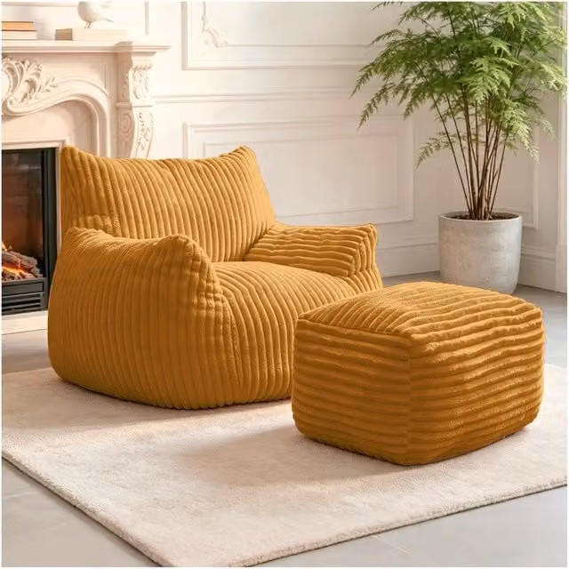 Poltrona relax Minimal con poggiapiedi in tessuto grigio e struttura in legno – 1
