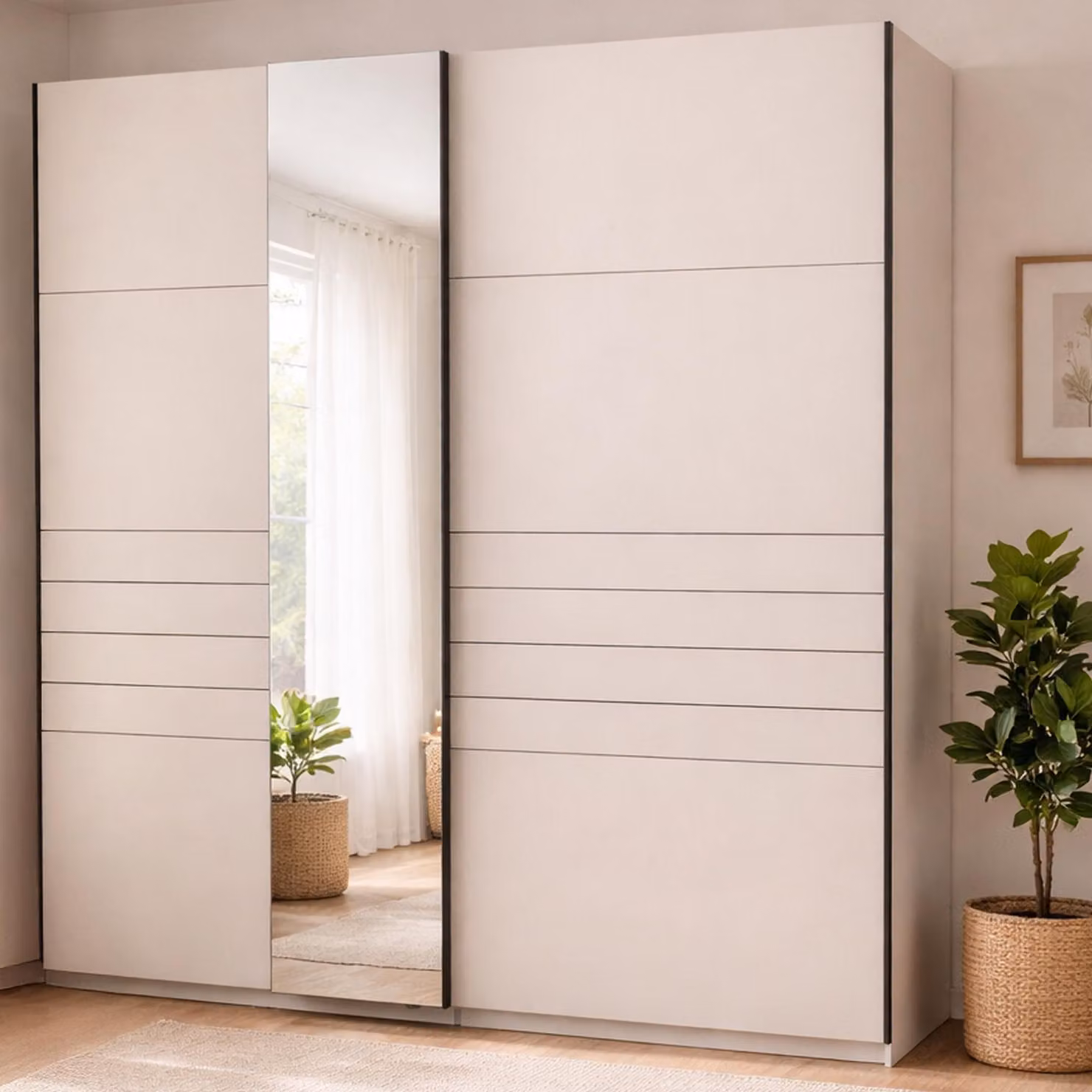 Dmora Guardaroba Grande Spartano 220x218h cm Bianco Crema, Appendiabiti 2 Ripiani