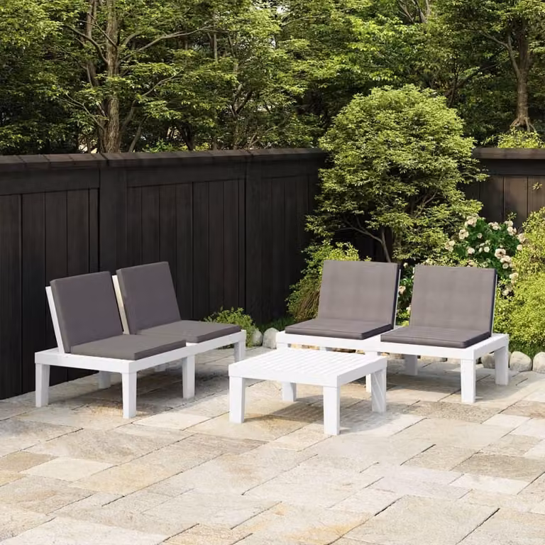 The Living Store Set da giardino 3 pezzi con cuscini in plastica bianca