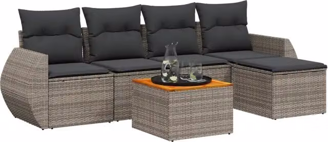 Set Divano da Giardino 6 pz | Set Salotto da Giardino con Cuscini Grigio in Polyrattan