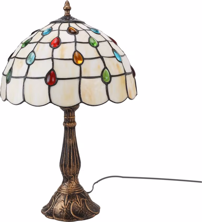 Lampada da tavolo "Valentina" - Stile Tiffany retrò con vetro colorato barocco bianco e base in lega, Ø30cm
