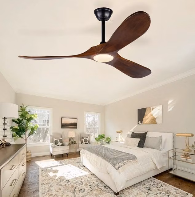 Ventilatore da soffitto con luce LED, 3 pale in legno, nero e noce scuro, con telecomando e timer