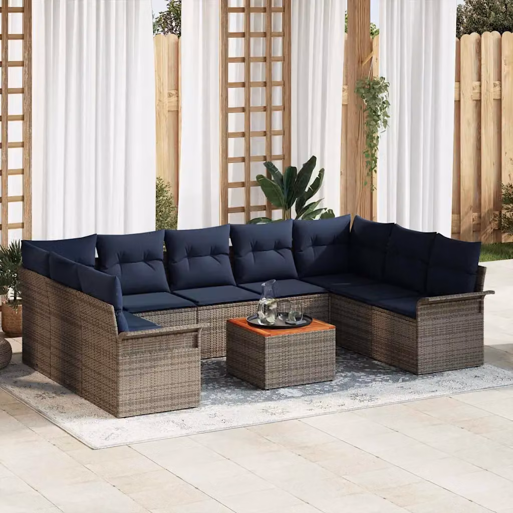 Set Divano da Giardino vidaXL a forma a U in Polyrattan Grigio con Cuscini e Tavolino