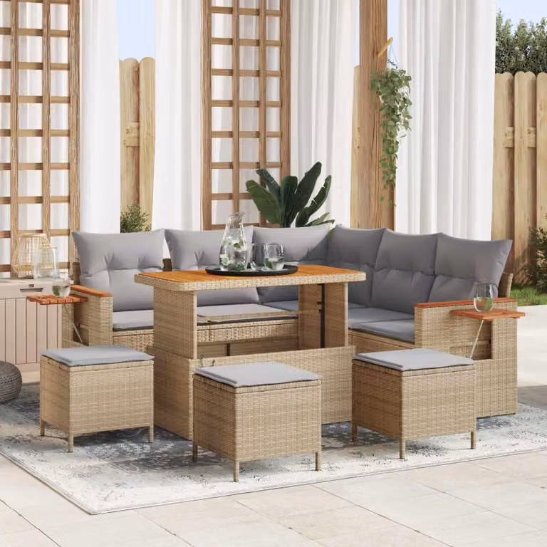 Maison Exclusive - Set di divani da giardino, 9 pezzi, color beige, in rattan sintetico