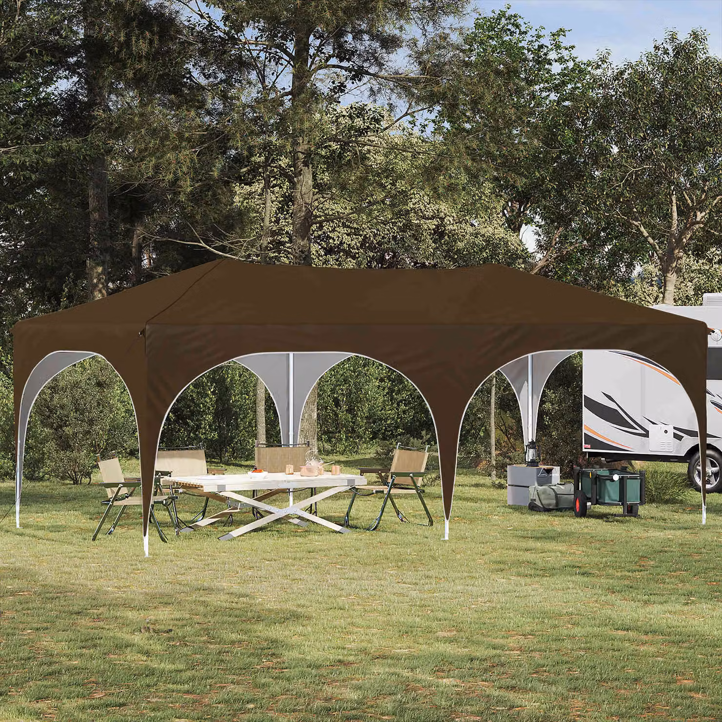 vidaXL Tenda per feste a pop-up beige e marrone L: 575 cm, P: 288 cm, H: 245 cm